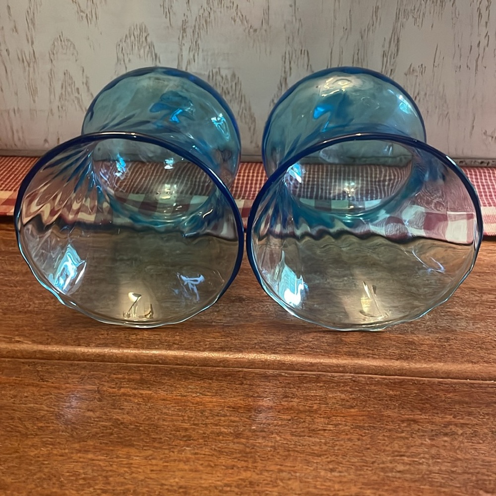 Vtg Home Interiors Blue Optic Swirl Glass Globe Votive candle holder cups (2) - Picture 4 of 6